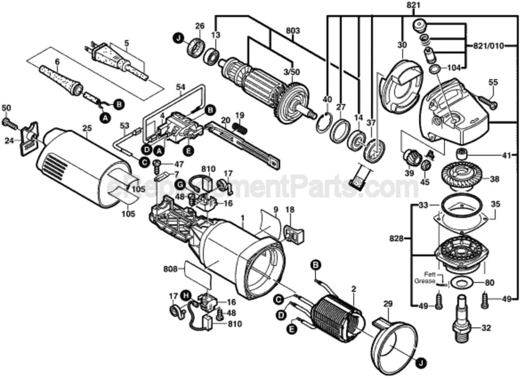 Page A Diagram and Parts List for 1701 0601701239 Bosch Angle Grinder