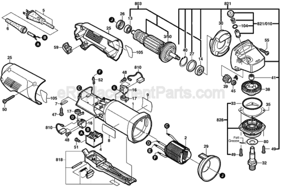 Page A Diagram and Parts List for 1710D 0601710439 Bosch Angle Grinder