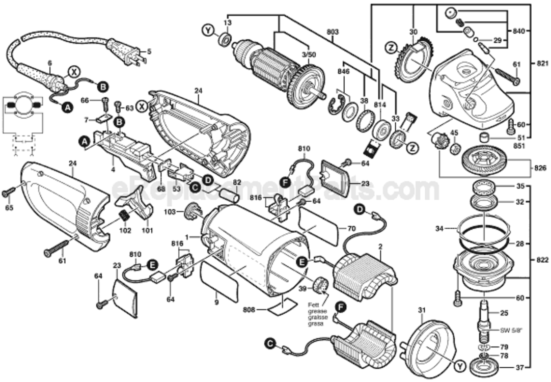 Page A Diagram and Parts List for 1754G 0601754060 Bosch Angle Grinder
