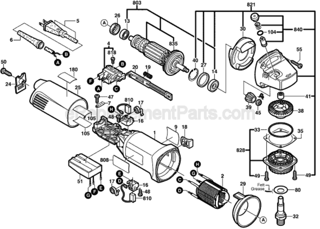 Page A Diagram and Parts List for 1703AEVS 0601803739 Bosch Angle Grinder