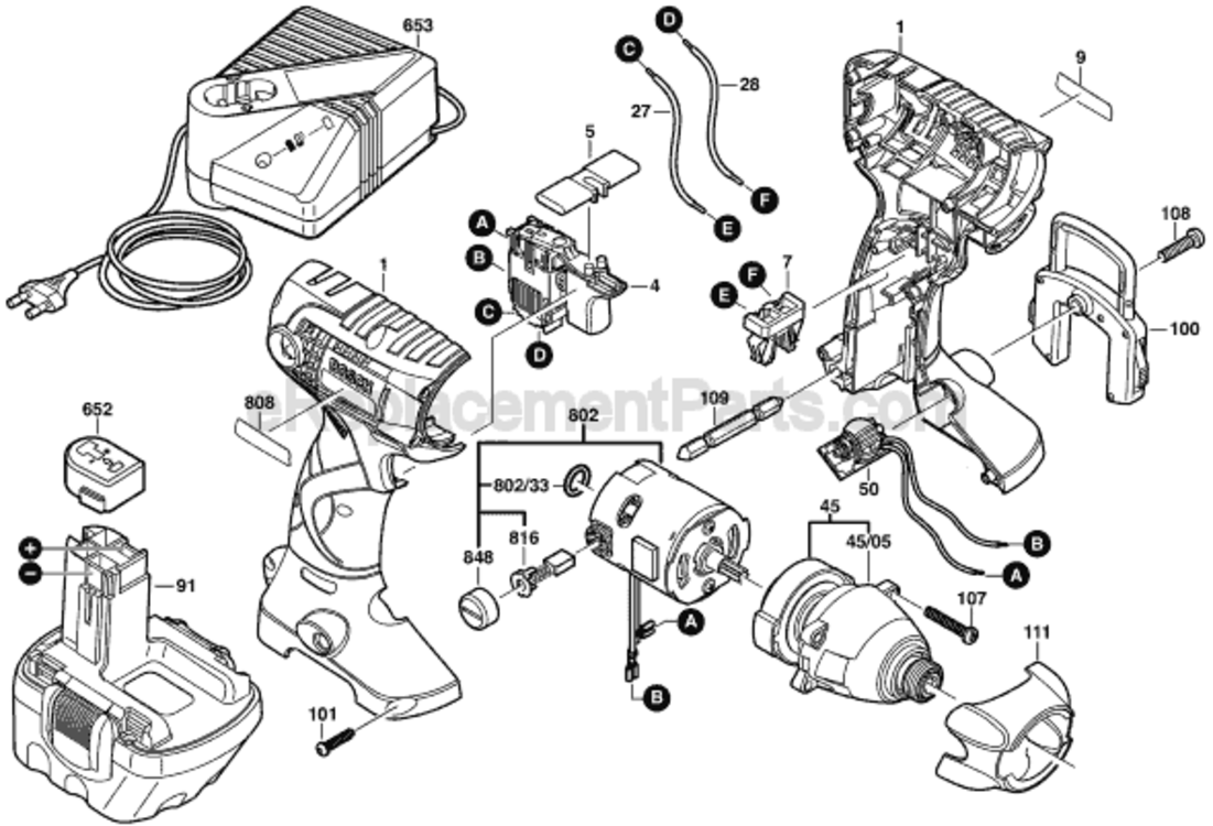 Page A Diagram and Parts List for 23612 0601909522 Bosch Cordless Drill