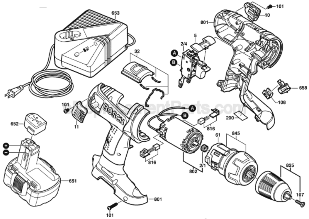 Page A Diagram and Parts List for 33612 0601912560 Bosch Cordless Drill
