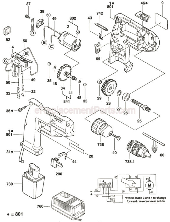 Page A Diagram and Parts List for 3001VSR 0601920964 Bosch Electric Drill