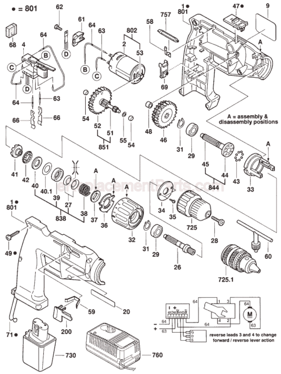 Page A Diagram and Parts List for 3051VSR 0601921866 Bosch Cordless Drill