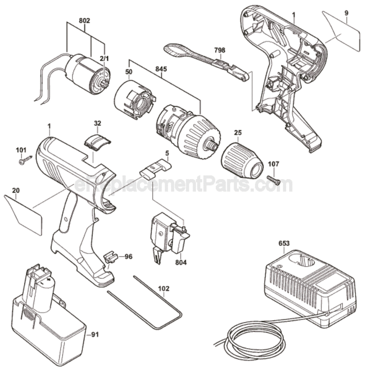 Page A Diagram and Parts List for 3850 0601948360 Bosch Cordless Drill