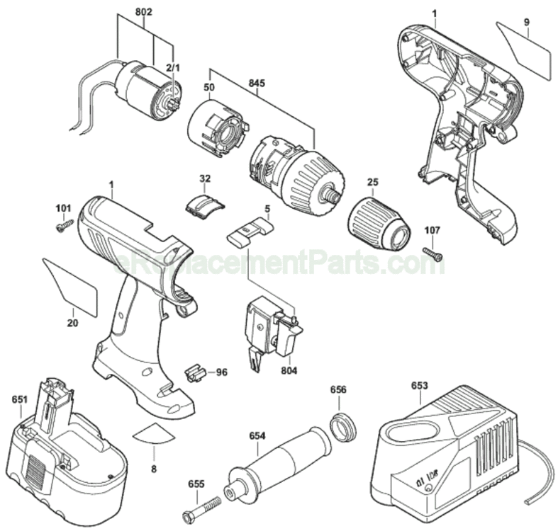 Page A Diagram and Parts List for 3860 0601951361 Bosch Cordless Drill