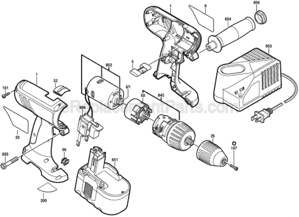 Page A Diagram and Parts List for 3660 0601951461 Bosch Cordless Drill