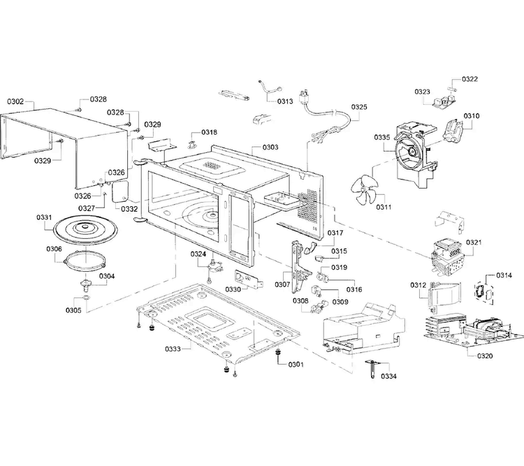 Cavity Diagram and Parts List for HMB5051 02 Bosch Microwave