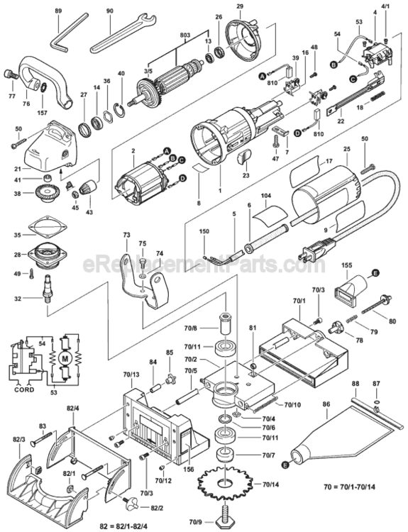 Page A Diagram and Parts List for B1650 0603228135 Bosch Planer Jointer