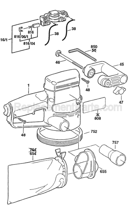 Page B Diagram and Parts List for 3283DVS 0603283739 Bosch Orbital or Palm Sander