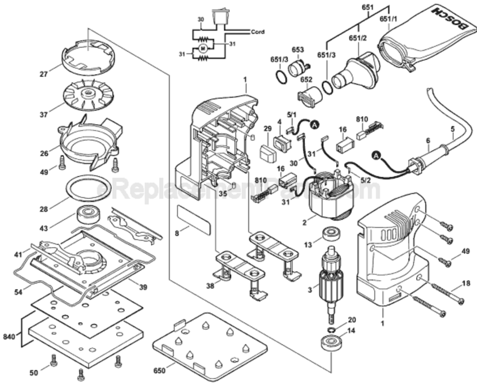 Page A Diagram and Parts List for 3289D 0603289039 Bosch Orbital or Palm Sander