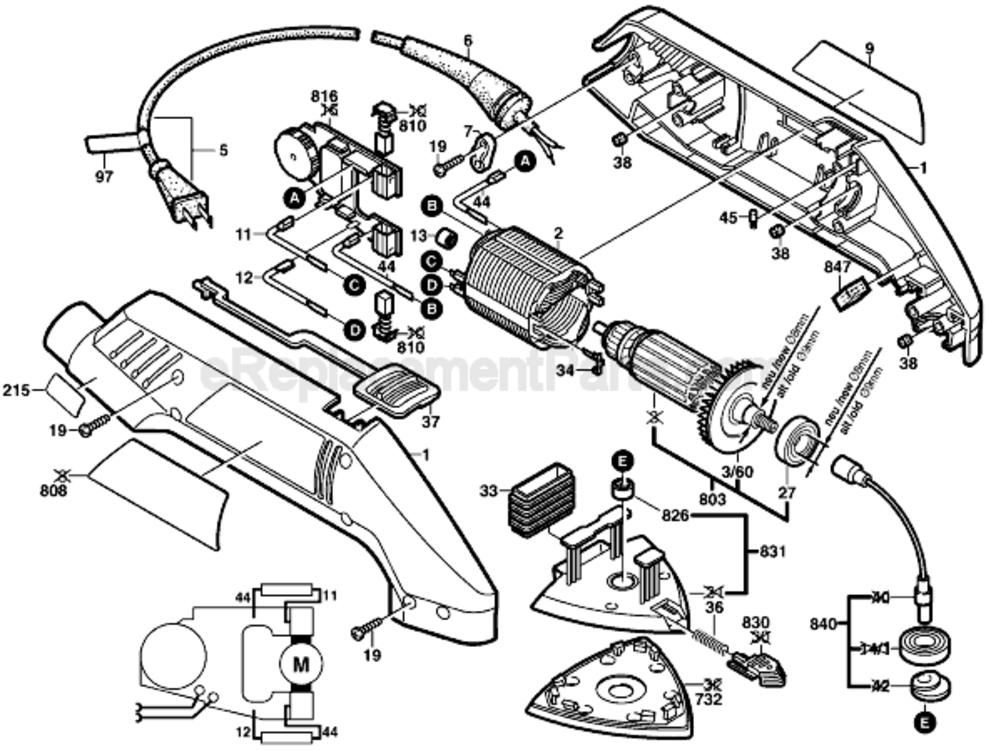 Page A Diagram and Parts List for B7001 0603307735 Bosch Sander Polisher
