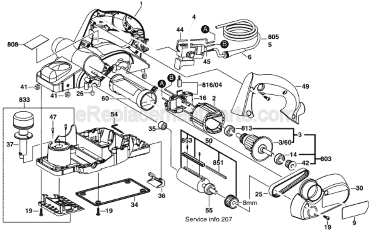 Page A Diagram and Parts List for 3365 0603365039 Bosch Planer Jointer