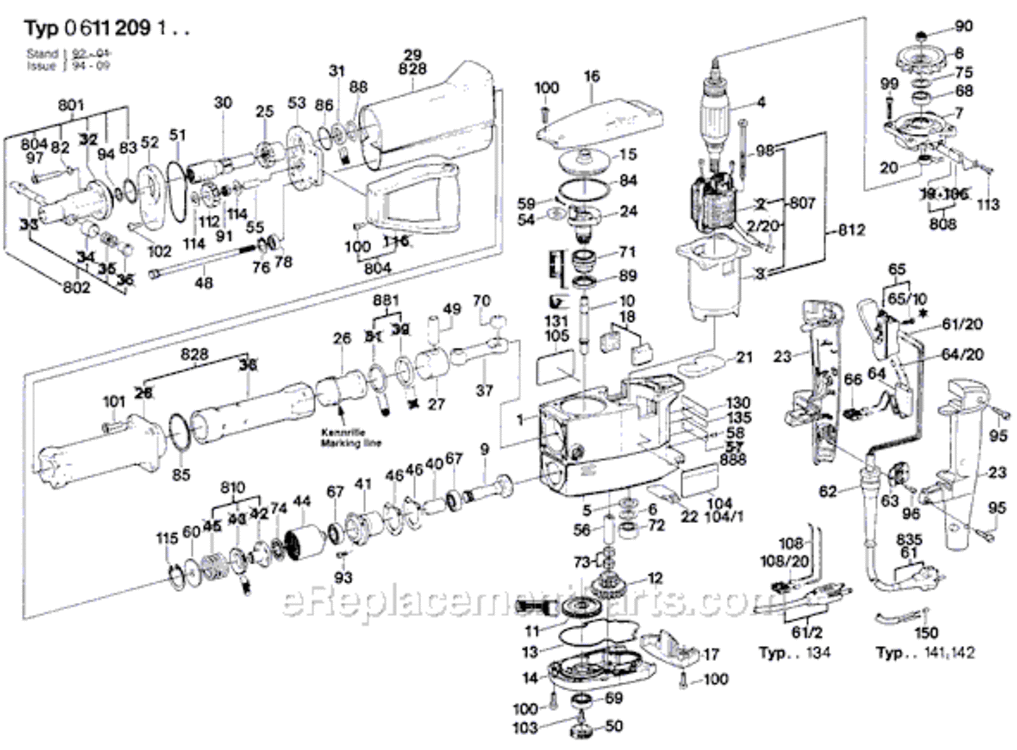 Page A Diagram and Parts List for 11209 0611209134 Bosch Demolition Hammer