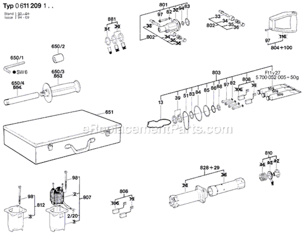 Page B Diagram and Parts List for 11209 0611209134 Bosch Demolition Hammer