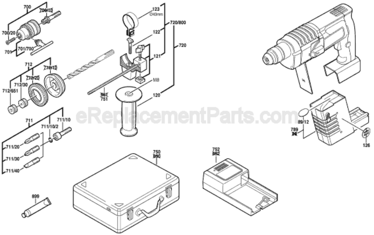 Page B Diagram and Parts List for GBH24V 0611213003 Bosch Hammer Drill