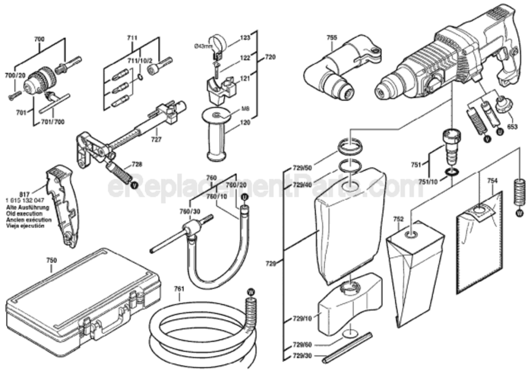 Page B Diagram and Parts List for 11221DVS 0611221639 Bosch Hammer Drill