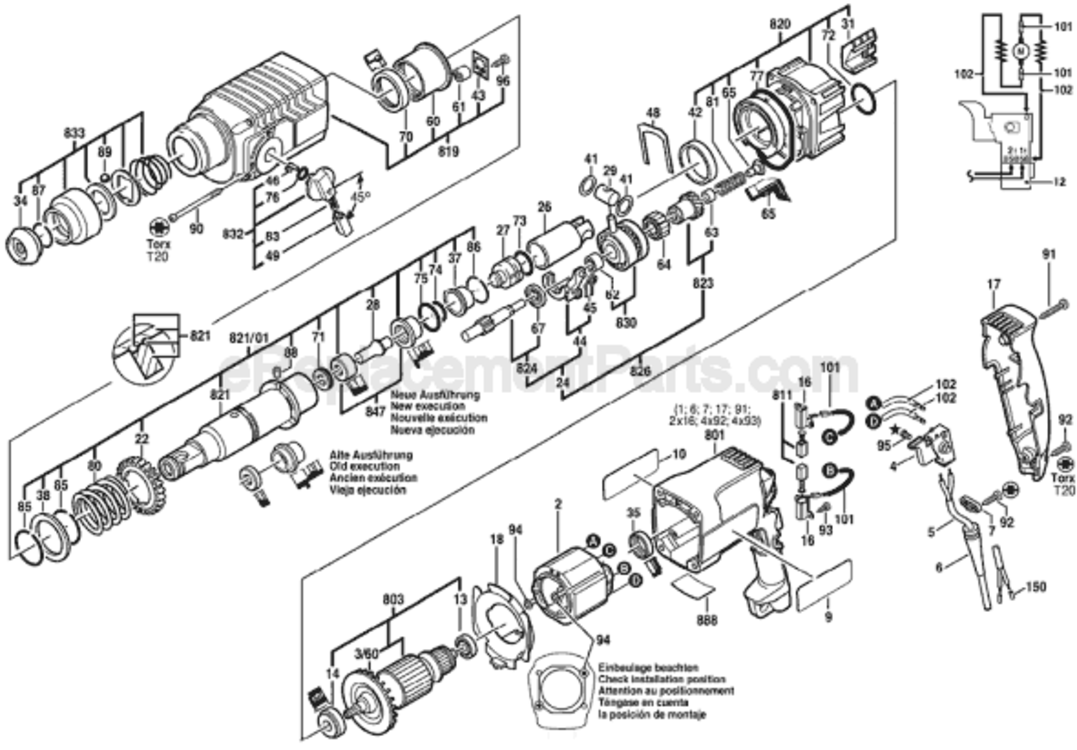 Page A Diagram and Parts List for GBH2SE 0611226639 Bosch Hammer Drill