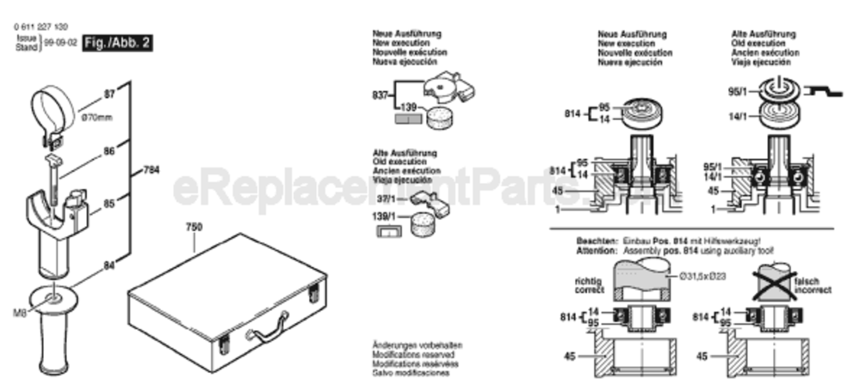 Page B Diagram and Parts List for 11227E 0611227139 Bosch Hammer Drill
