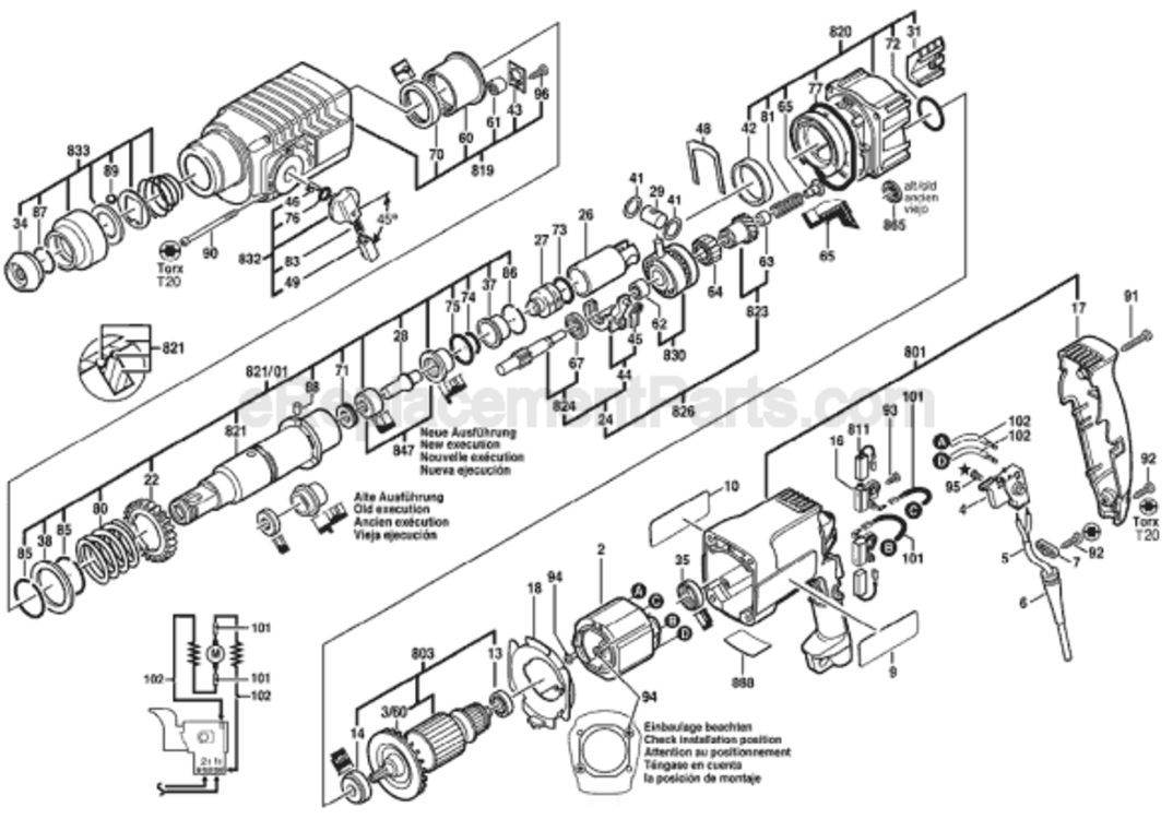 Page A Diagram and Parts List for 11228VS 0611228639 Bosch Hammer Drill