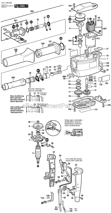 Page A Diagram and Parts List for 11305 0611305034 Bosch Demolition Hammer