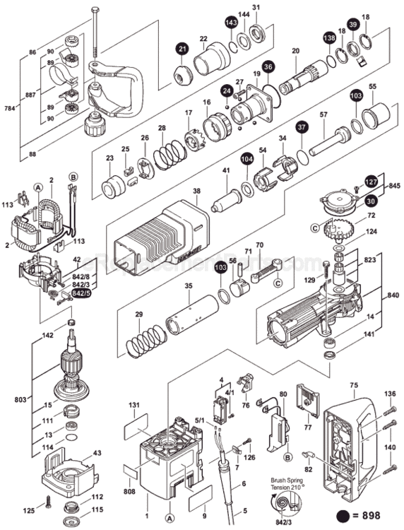 Page A Diagram and Parts List for 11316EVS 0611316739 Bosch Demolition Hammer