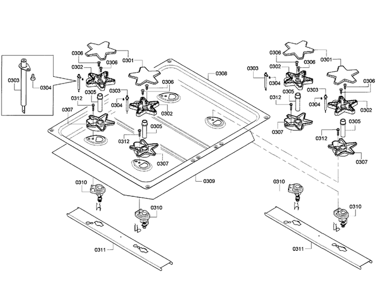 Top Assy Diagram and Parts List for PRD304GHC 05 Thermador Range