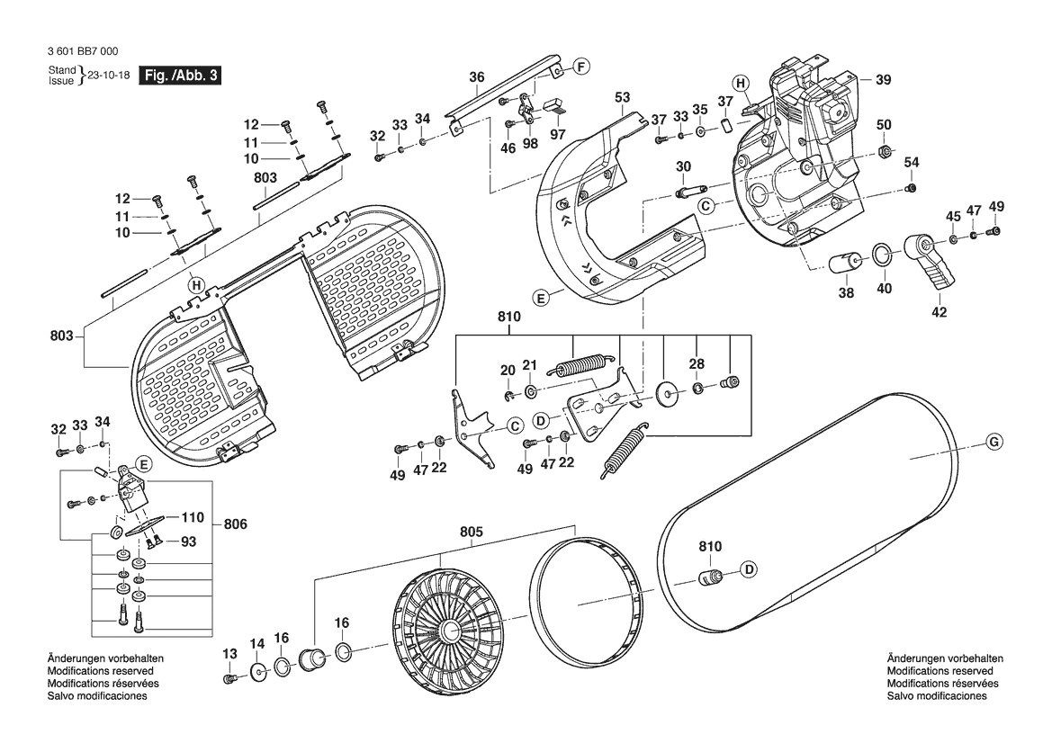 Figure 3 Diagram and Parts List for 3601BB7010 GCB18V-5 Bosch Band Saw