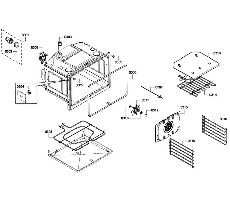 Oven Assy Diagram and Parts List for HBL3450UC 09 Bosch Wall Oven