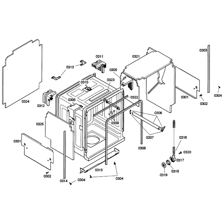 Cabinet Diagram and Parts List for SHE58C02UC 23 Bosch Dishwasher