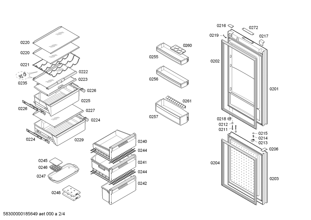 Diagram 2 Diagram and Parts List for B10CB80NVB-05  Bosch Refrigerator