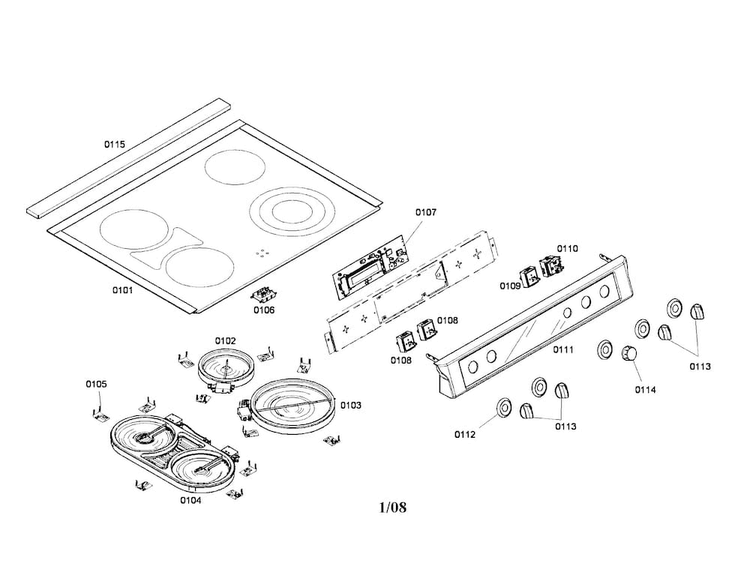 Cooktop Diagram and Parts List for HEI7032U 01 Bosch Range