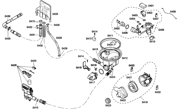 Pump Diagram and Parts List for SHE43P02UC 58 Bosch Dishwasher