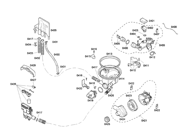 Pump Assy Diagram and Parts List for SHE46C02UC 22 Bosch Dishwasher