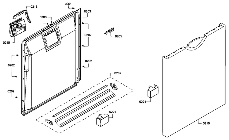Door Assy Diagram and Parts List for SHE4AM16UC 03 Bosch Dishwasher