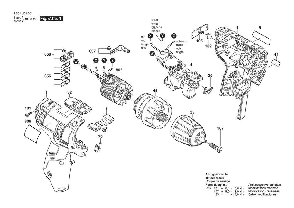 Section 1 Diagram and Parts List for GSR12V-20 3601JD4001 Bosch Screwdriver