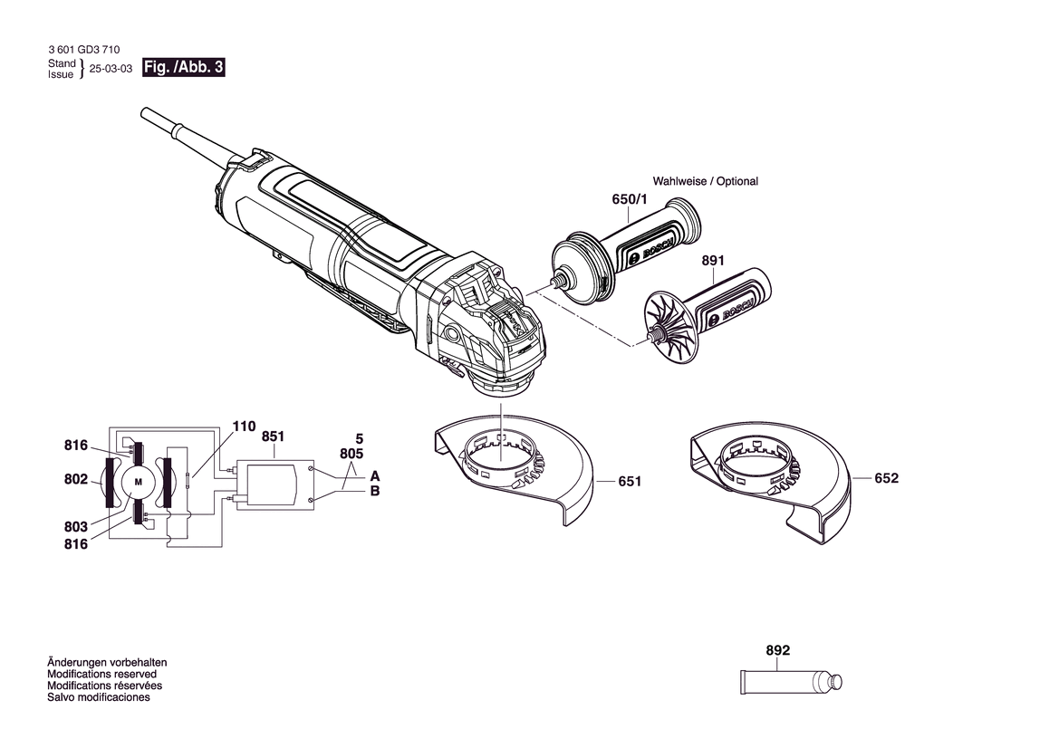 Figure 17 Diagram and Parts List for 3601GD3810 GWX14-60PBD Bosch Angle Grinder