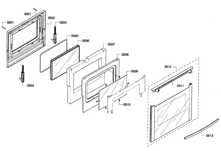 Door Diagram and Parts List for HEI7052U 04 Bosch Range