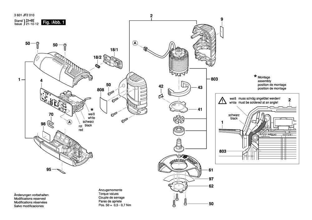 Diagram 1 Diagram and Parts List for GWS12V-30 3 601 JF2 010 Bosch Angle Grinder