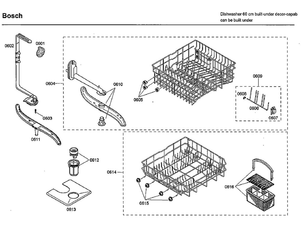Rack Diagram and Parts List for SHU33A06UC 47 Bosch Dishwasher
