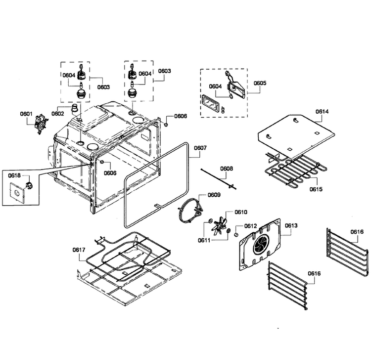 Lower Oven Assy Diagram and Parts List for HBL8650UC 06 Bosch Wall Oven