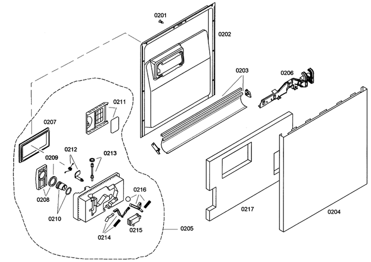 Door Assy Diagram and Parts List for SHE43C02UC 22 Bosch Dishwasher