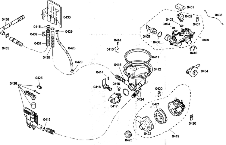 Pump Assy Diagram and Parts List for SHV68P03UC 53 Bosch Dishwasher