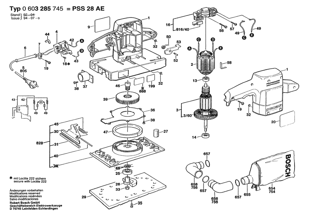 Section 1 Diagram and Parts List for PSS28AE 0603285745 Bosch Orbital or Palm Sander