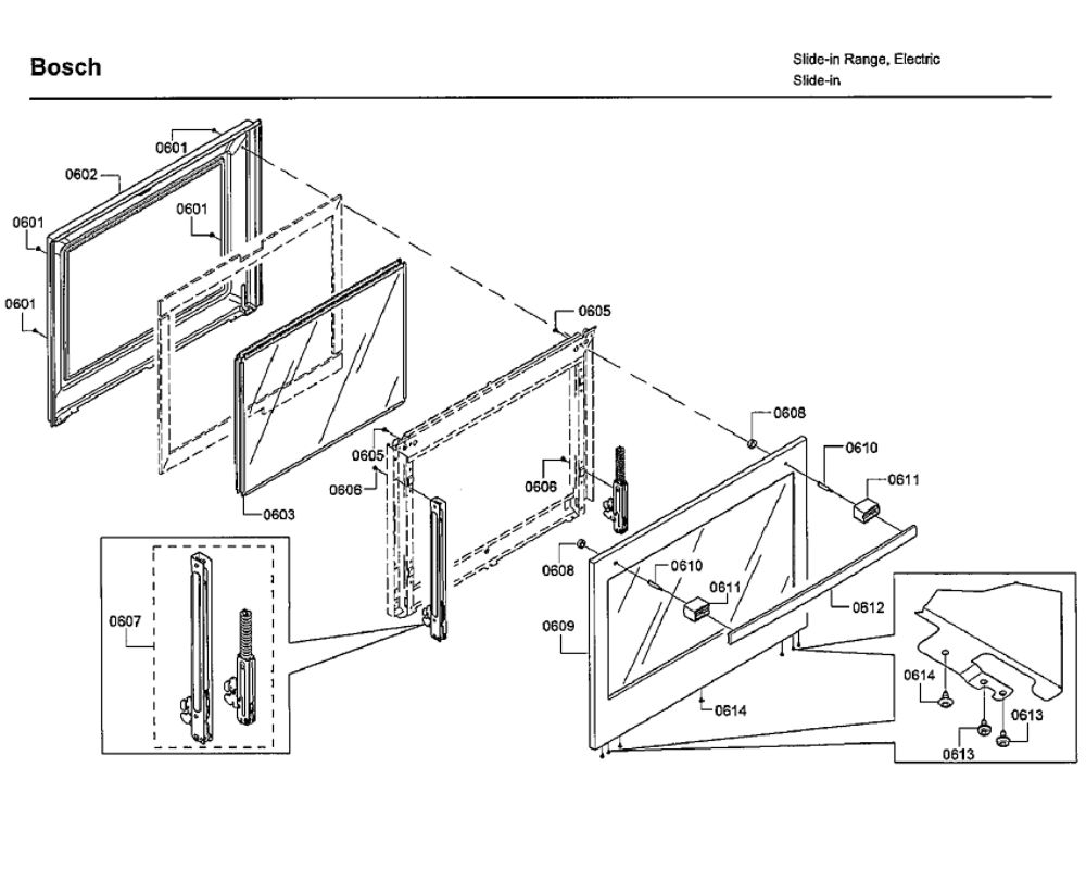 Door Diagram and Parts List for HEIP054U 06 Bosch Range