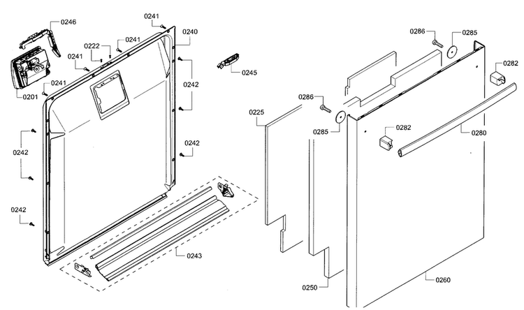 Door Diagram and Parts List for SHX5AV52UC 01 Bosch Dishwasher
