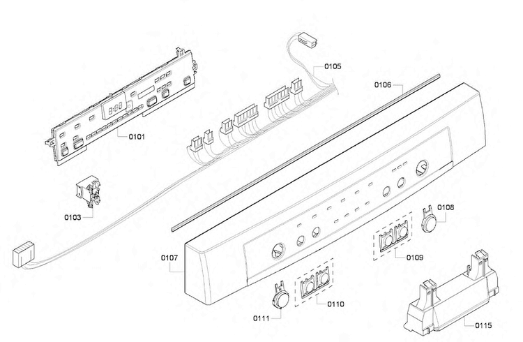 Control Panel Diagram and Parts List for SHE4AP02UC 03 Bosch Dishwasher