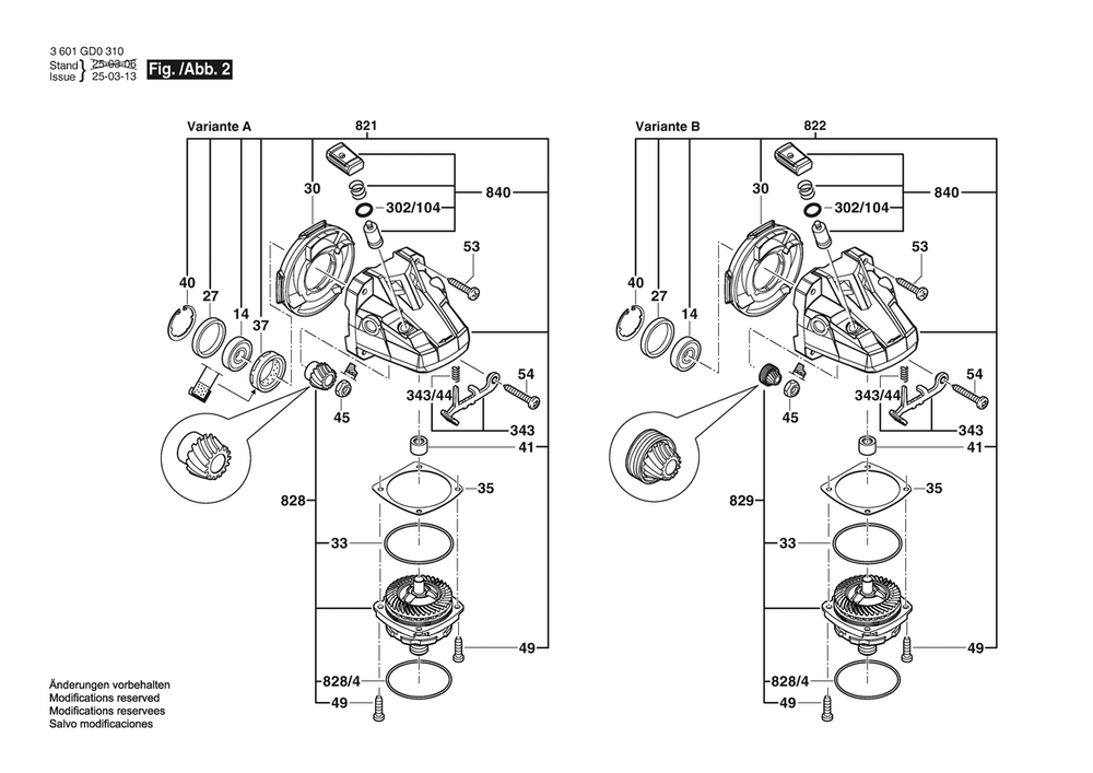 Figure 10 Diagram and Parts List for 3601GD0310 GWS14-50 Bosch Angle Grinder