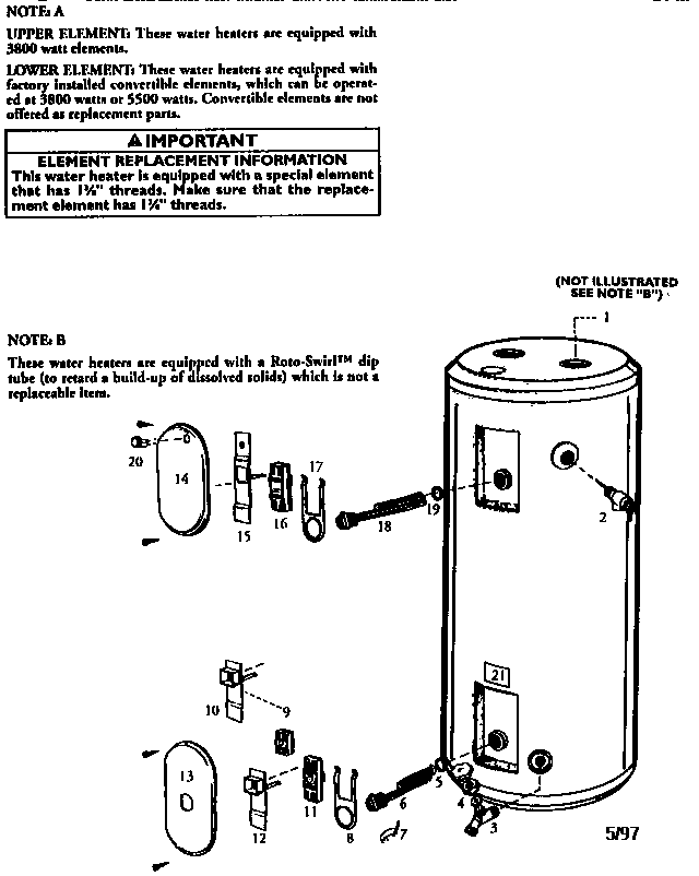Replacement Parts Diagram and Parts List for 153328560  Kenmore Water Heater