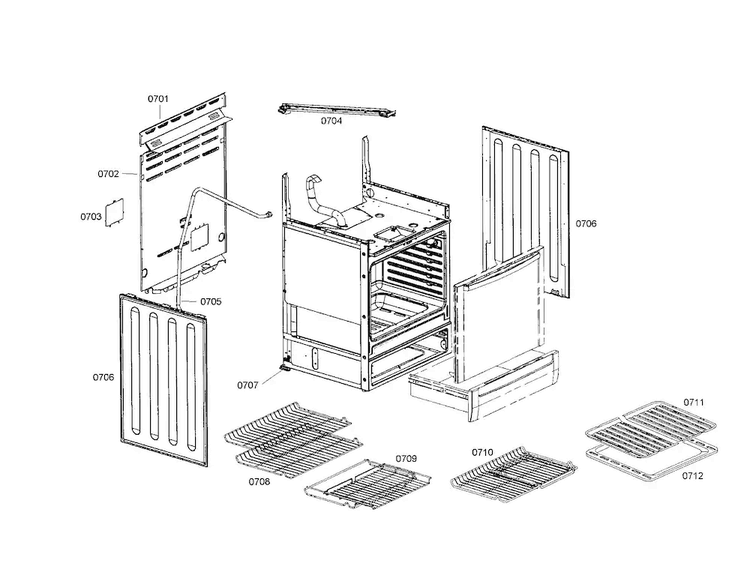 Side Panels/racks Diagram and Parts List for HDS7062U 01 Bosch Range
